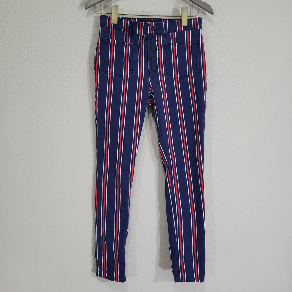 Express High Rise Ankle Pants Size 4 R Button Fly Vertical Stripe Casual Retro